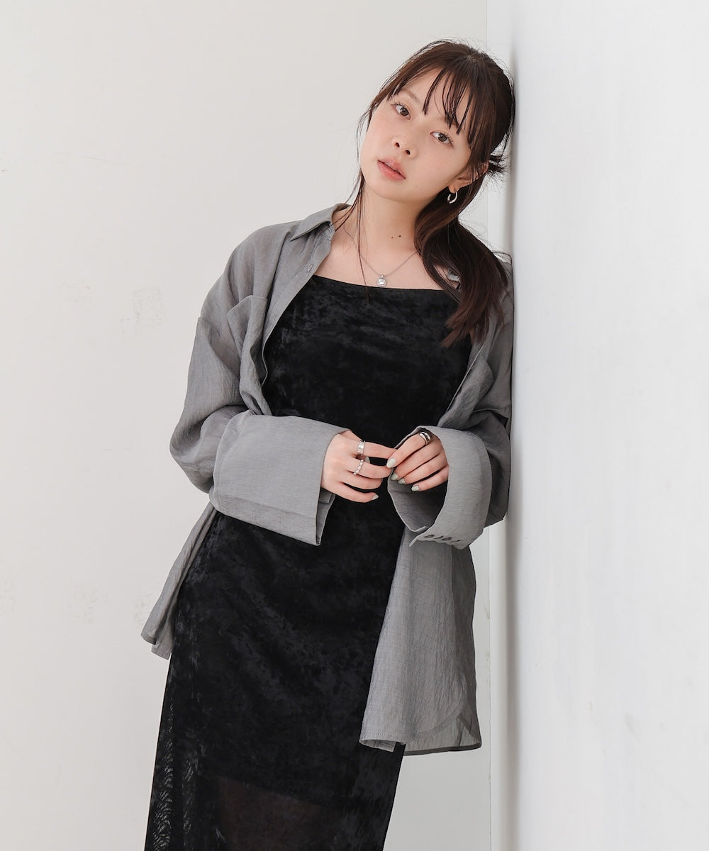 ワイドカフスワンポイント刺繍シアーシャツ