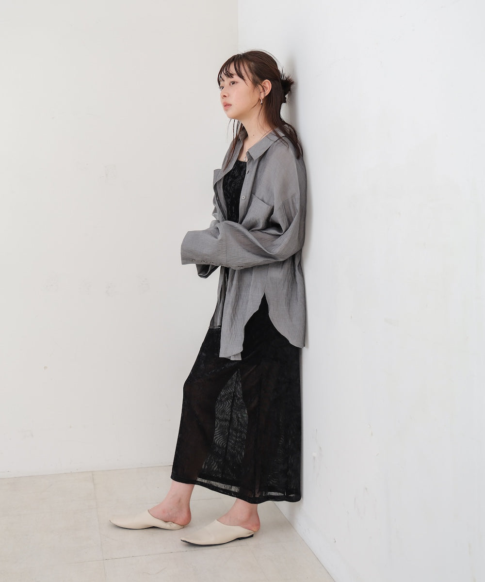 ワイドカフスワンポイント刺繍シアーシャツ