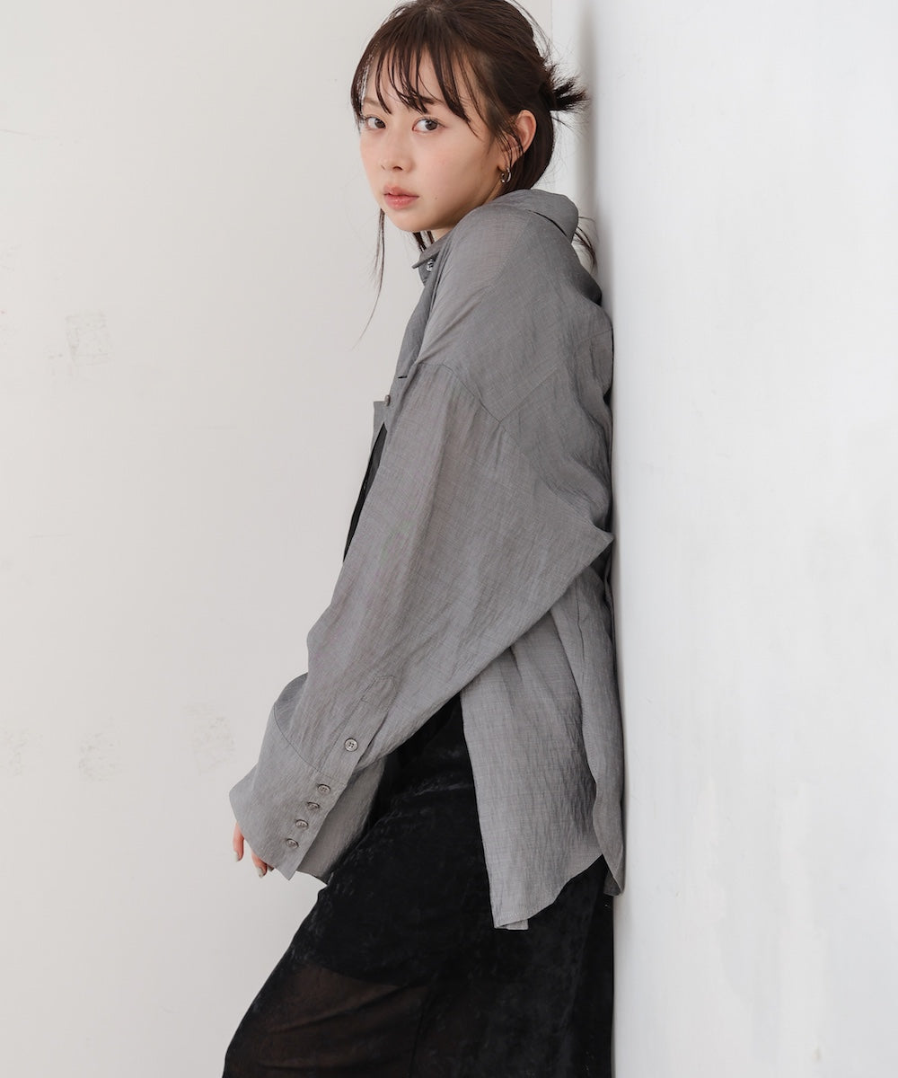 ワイドカフスワンポイント刺繍シアーシャツ