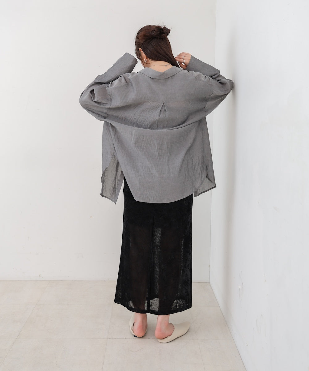 ワイドカフスワンポイント刺繍シアーシャツ