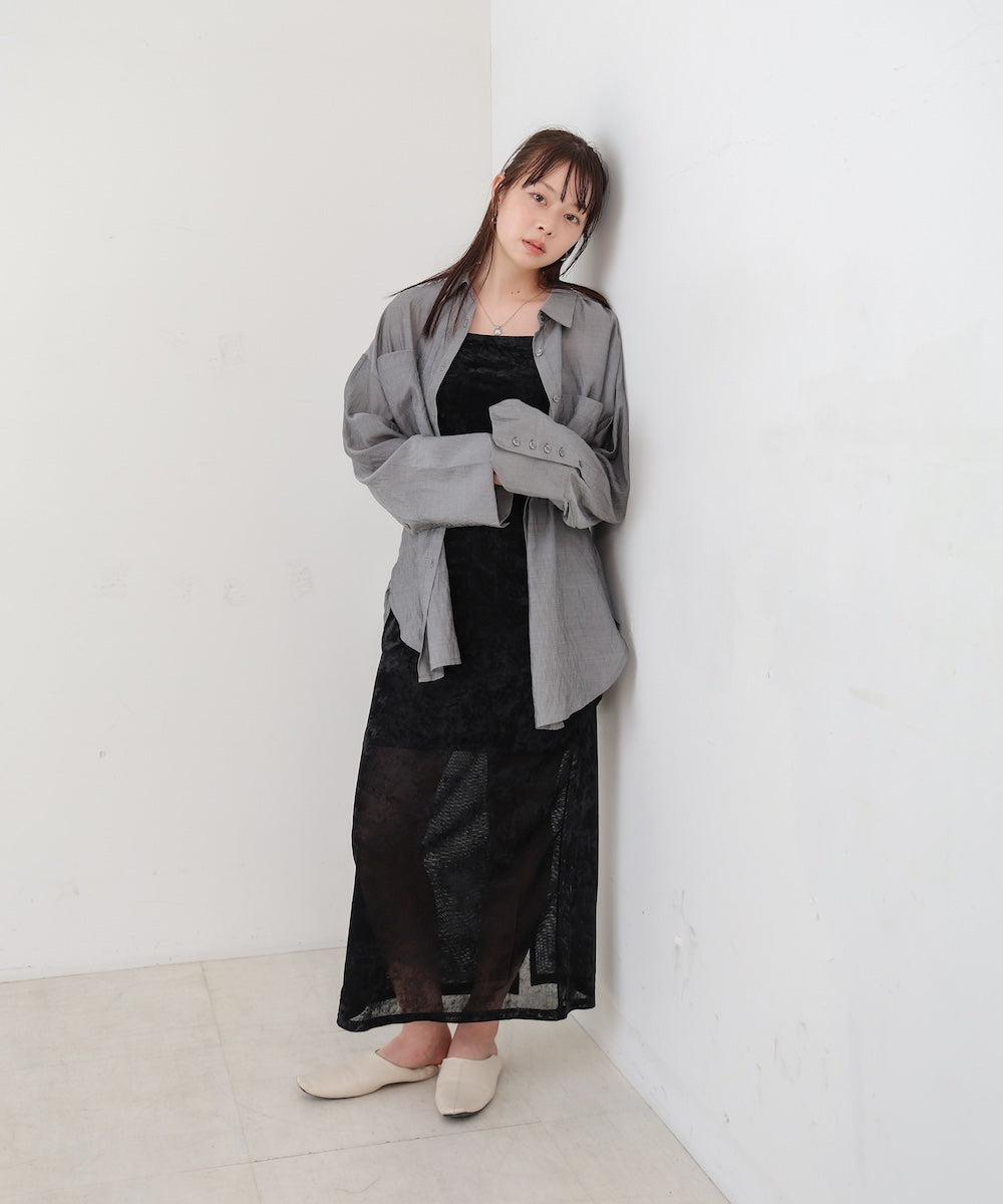 ワイドカフスワンポイント刺繍シアーシャツ