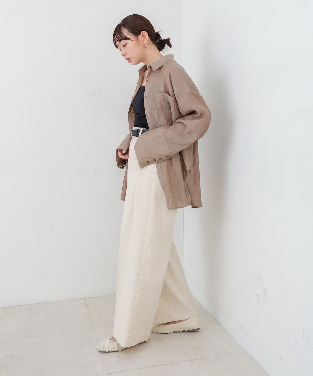 ワイドカフスワンポイント刺繍シアーシャツ