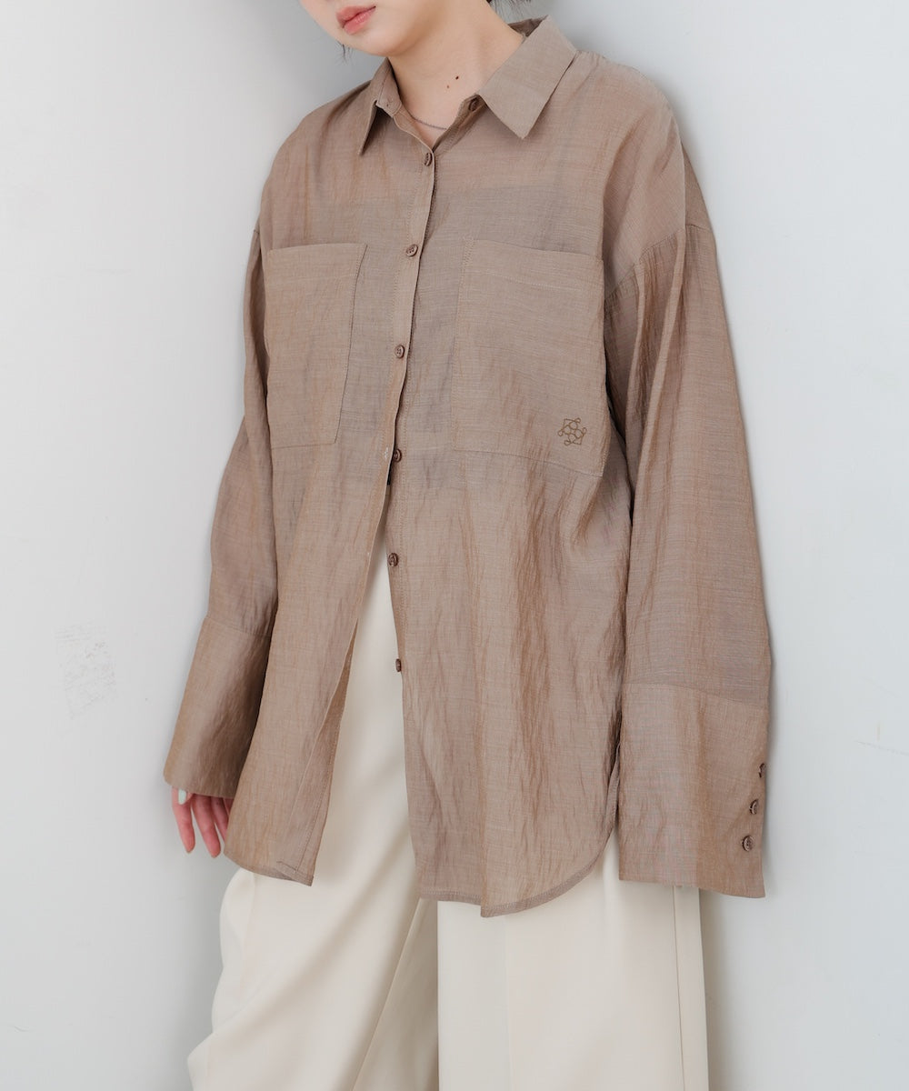 ワイドカフスワンポイント刺繍シアーシャツ