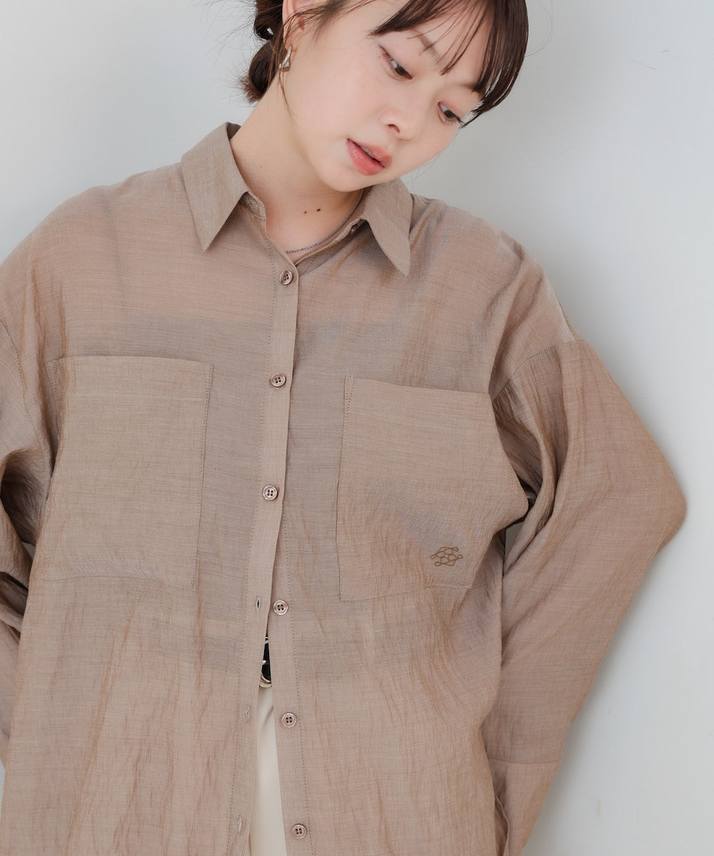 ワイドカフスワンポイント刺繍シアーシャツ
