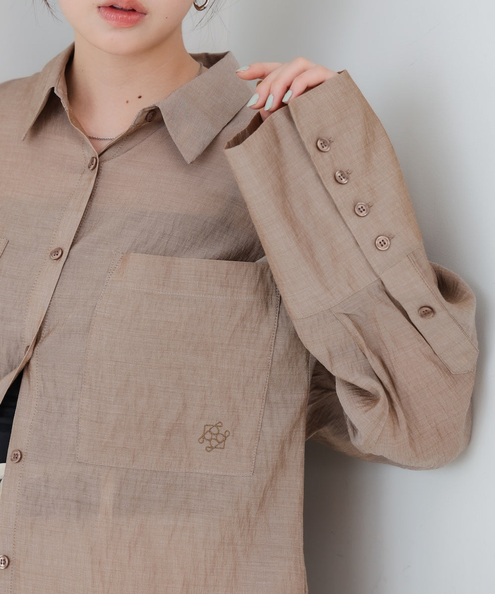 ワイドカフスワンポイント刺繍シアーシャツ