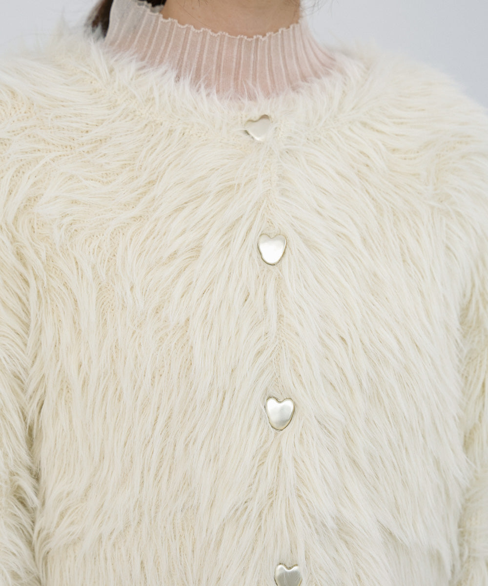 【選べる着丈】ハートボタンシャギーニットカーディガン