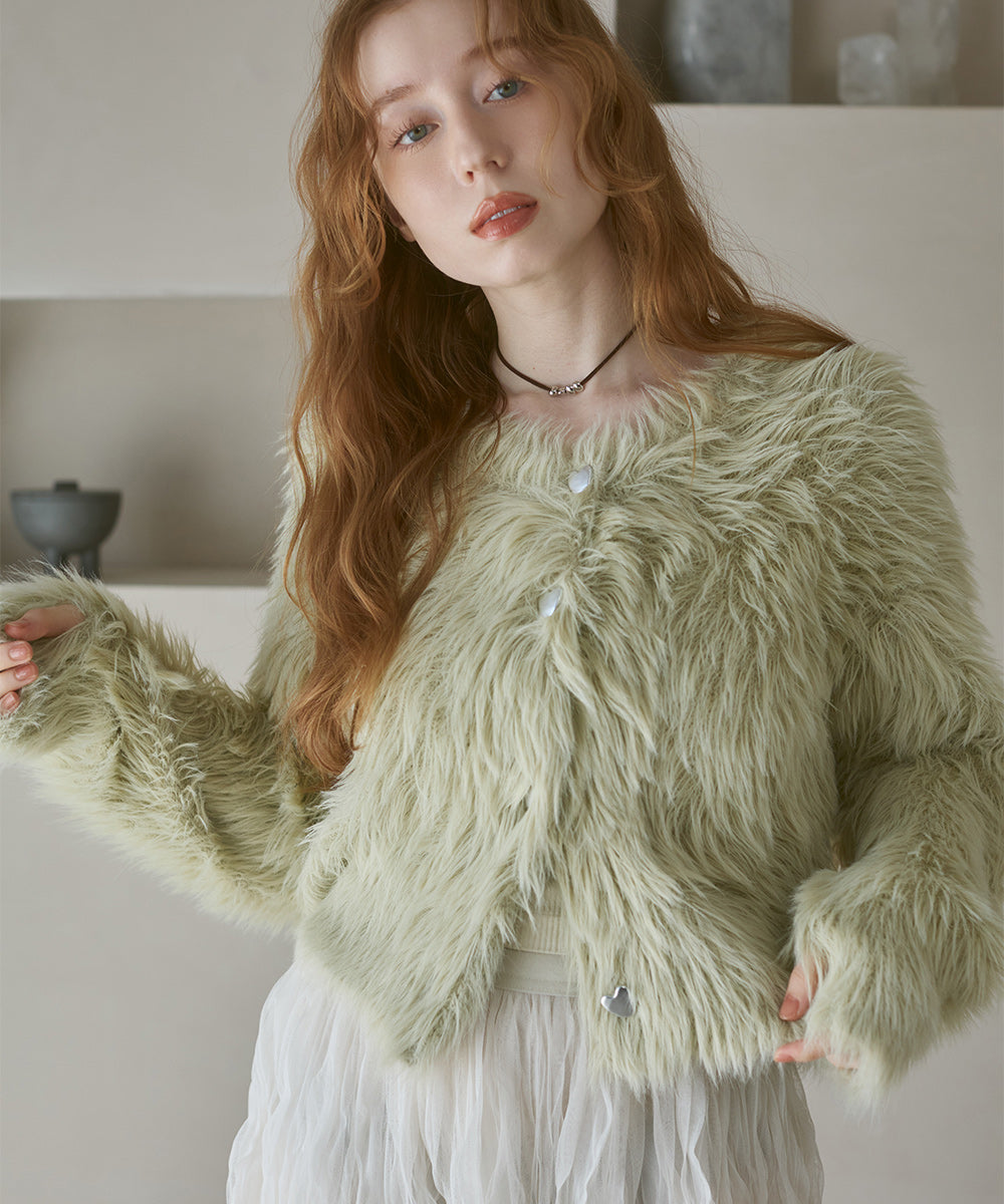 【選べる着丈】ハートボタンシャギーニットカーディガン