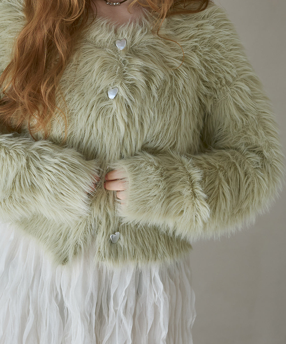 【選べる着丈】ハートボタンシャギーニットカーディガン