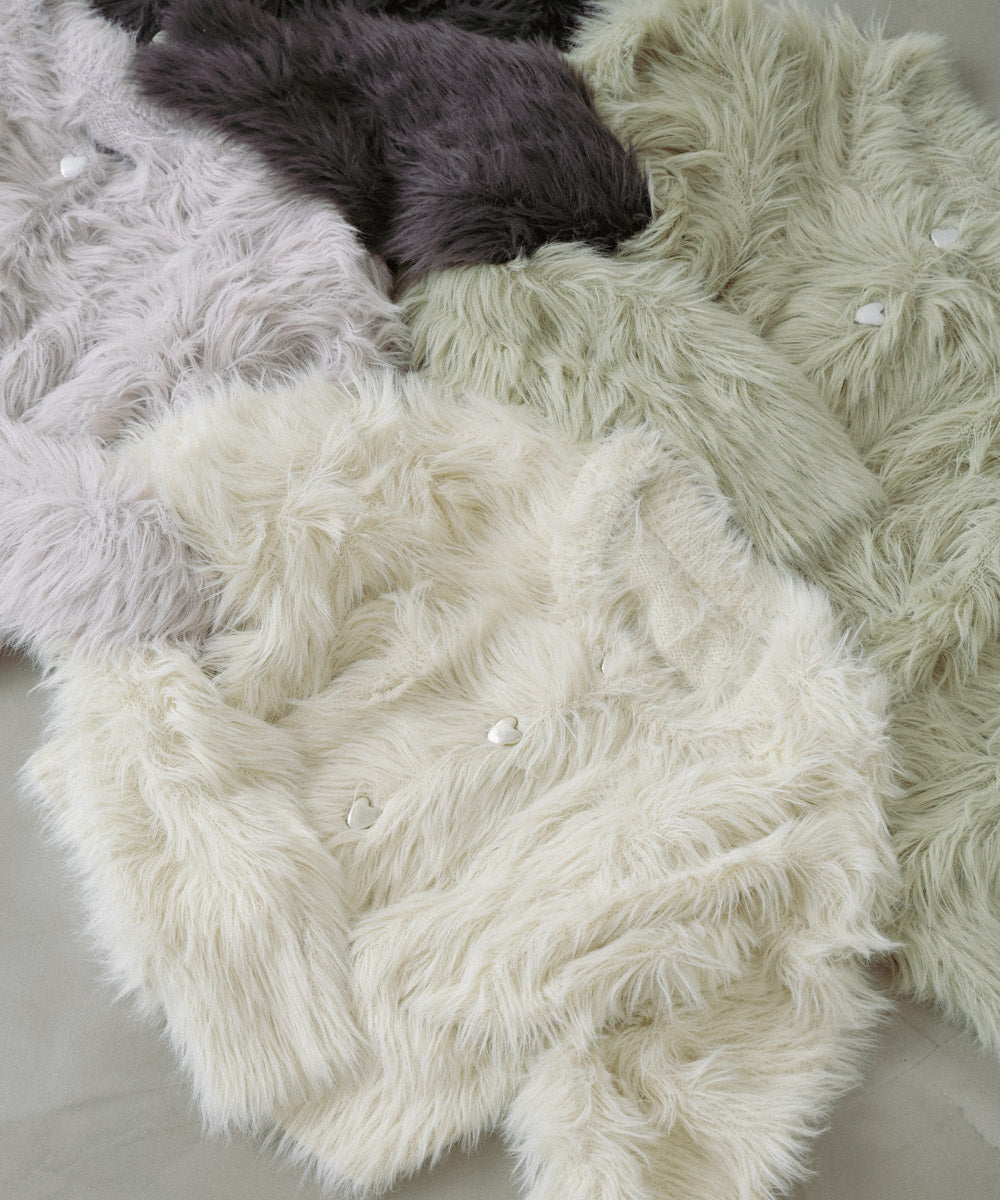 【選べる着丈】ハートボタンシャギーニットカーディガン