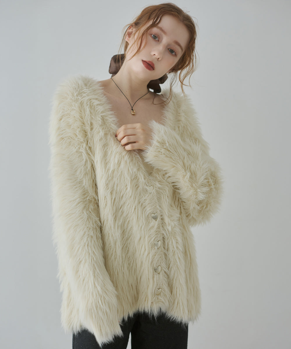 【選べる着丈】ハートボタンシャギーニットカーディガン