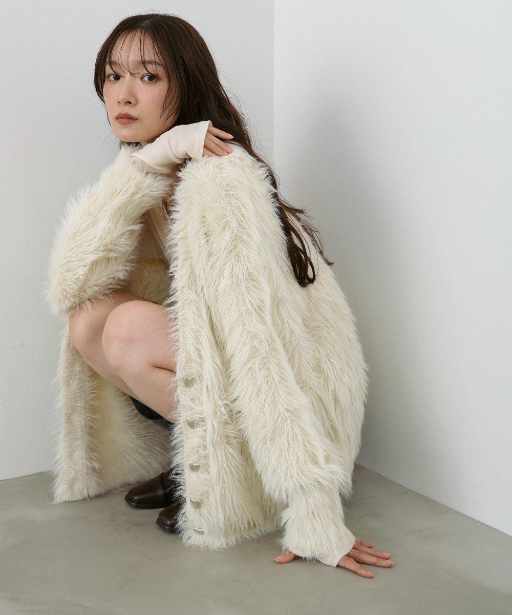 【選べる着丈】ハートボタンシャギーニットカーディガン