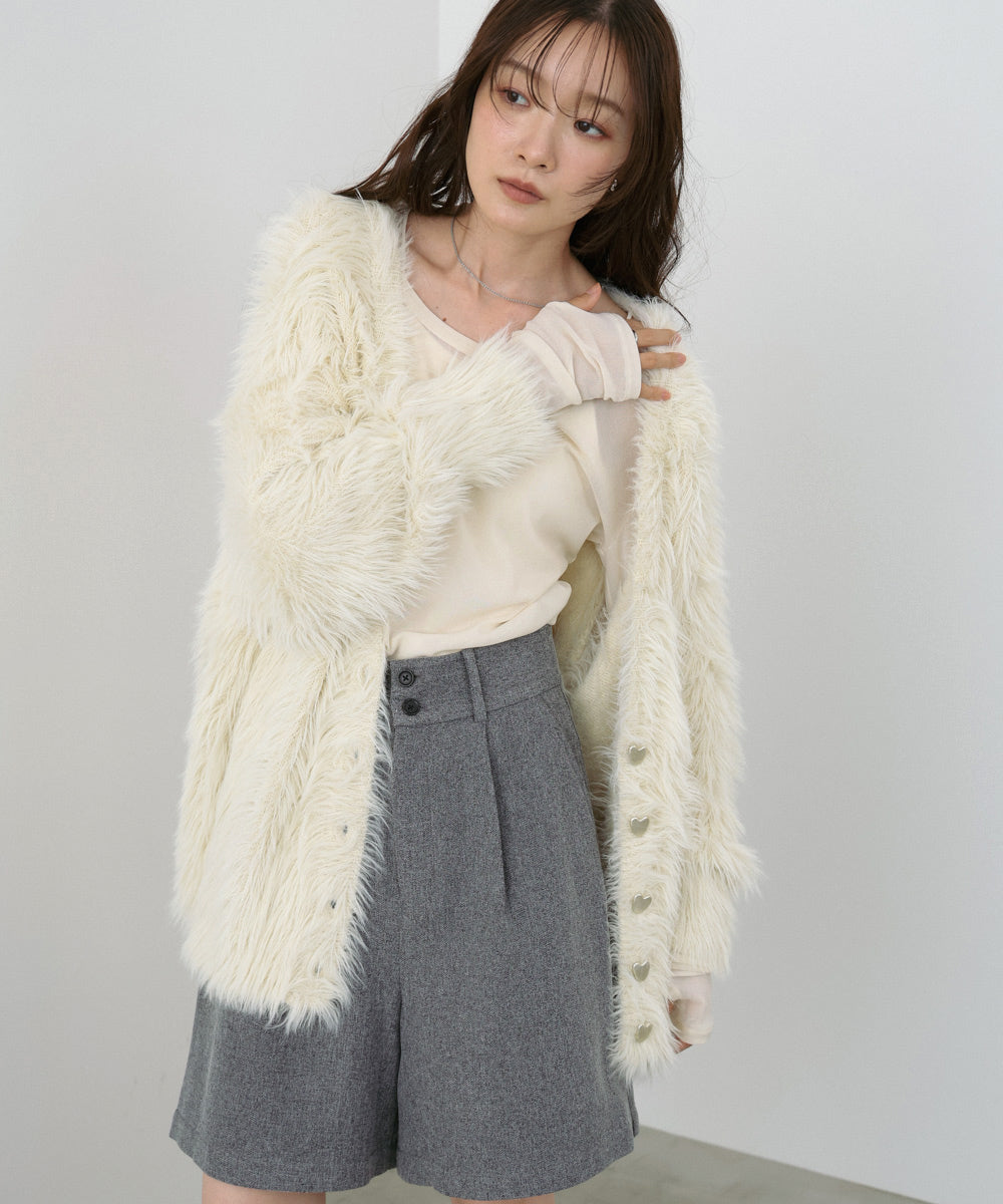 【選べる着丈】ハートボタンシャギーニットカーディガン