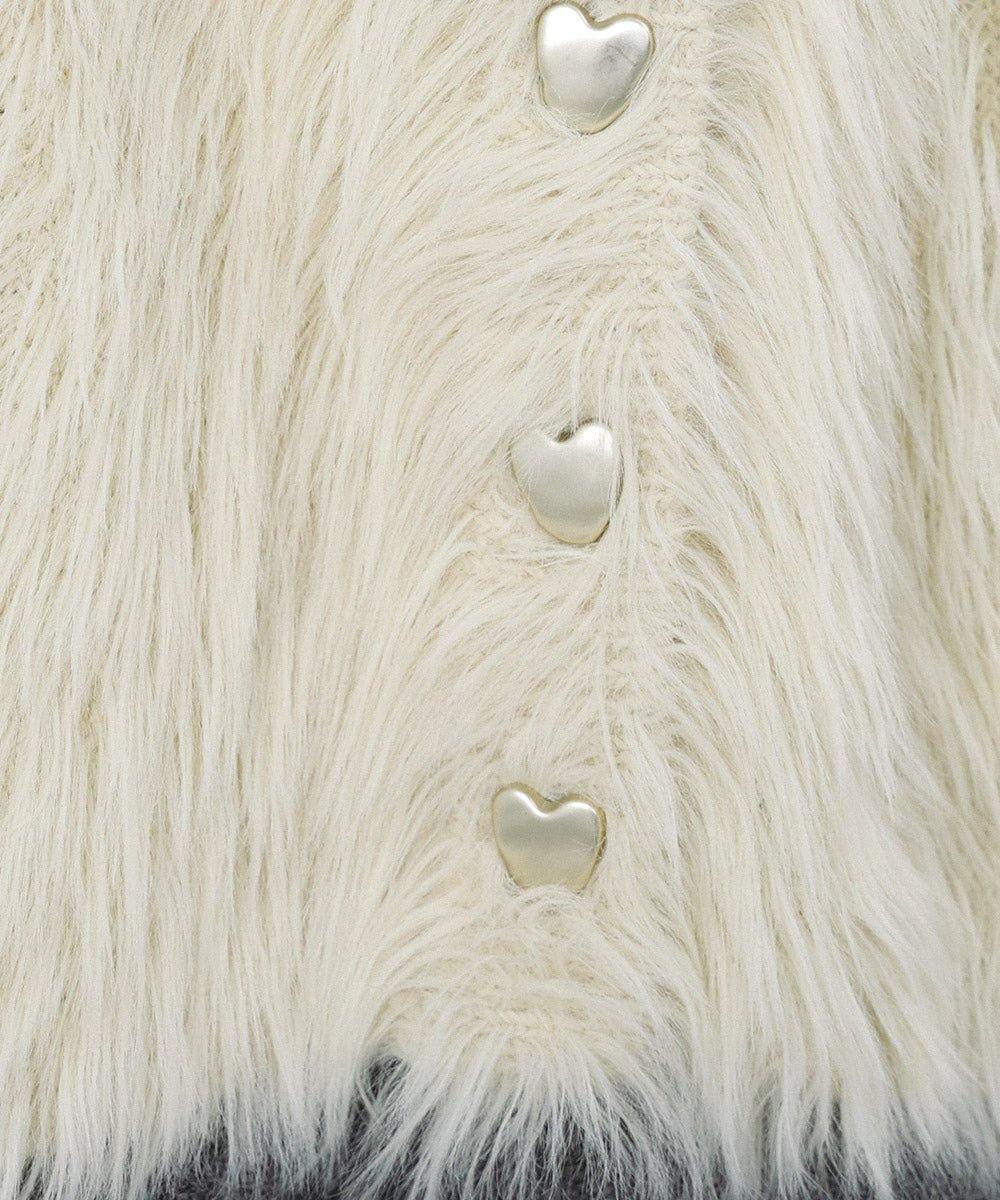 【選べる着丈】ハートボタンシャギーニットカーディガン