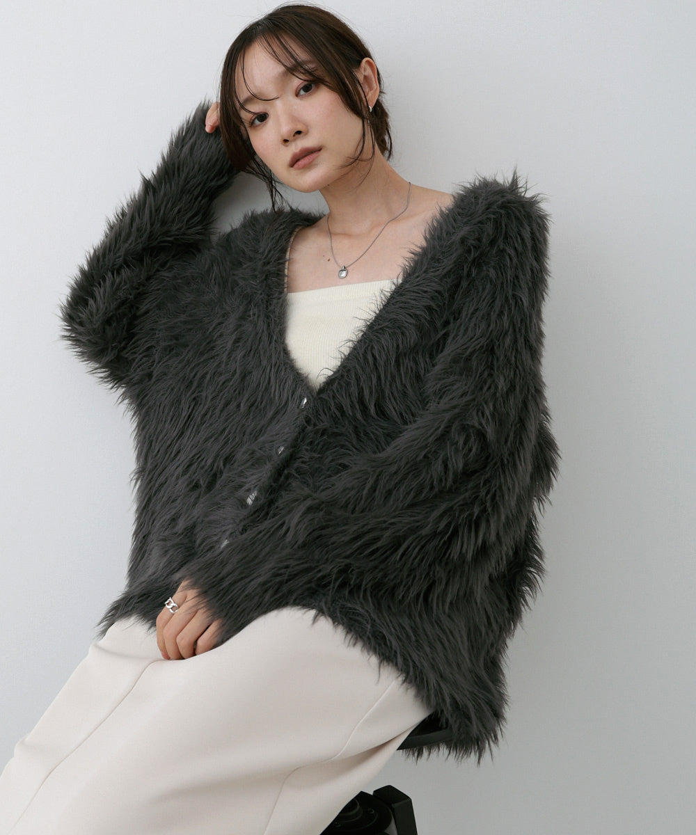 【選べる着丈】ハートボタンシャギーニットカーディガン