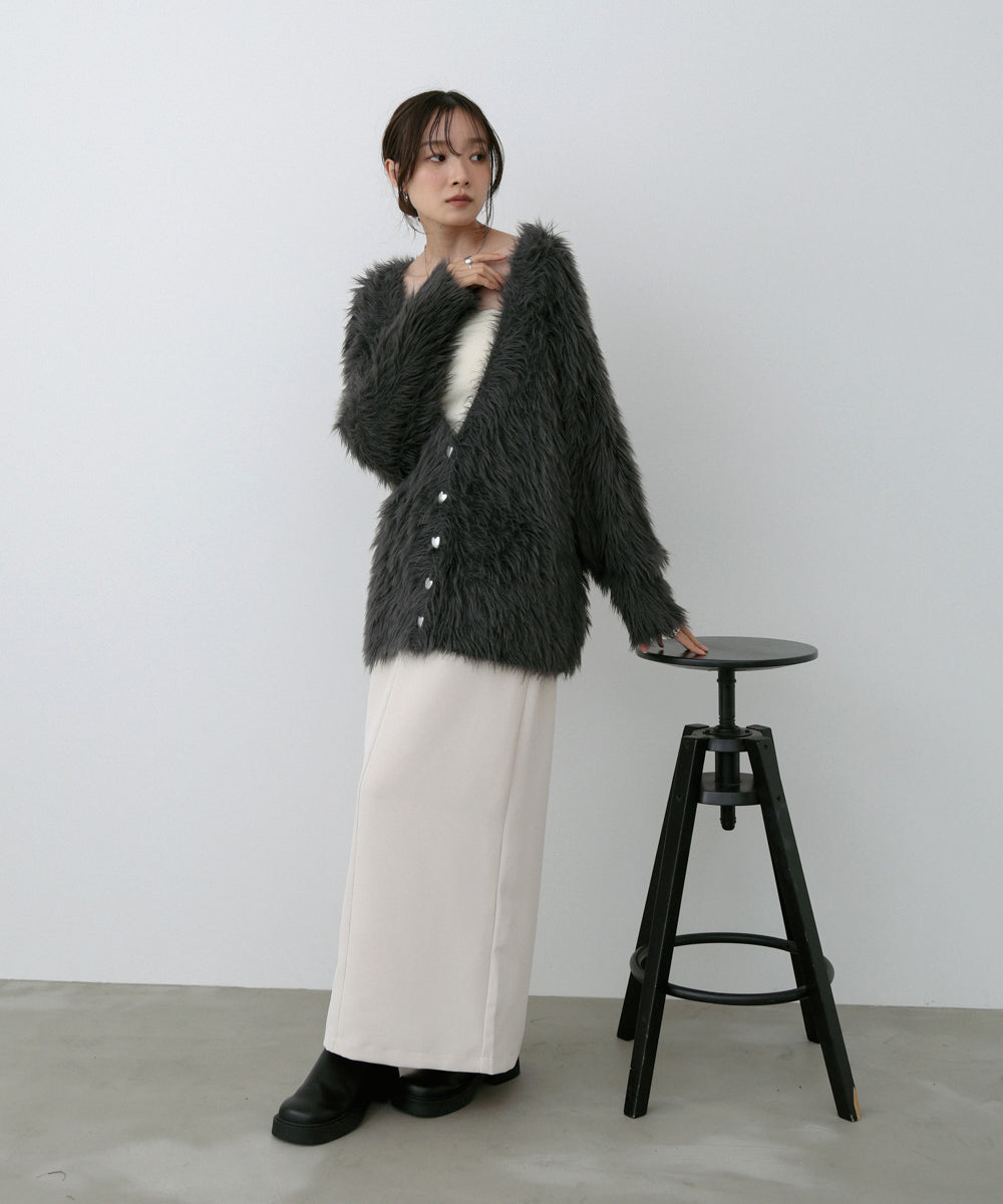 【選べる着丈】ハートボタンシャギーニットカーディガン