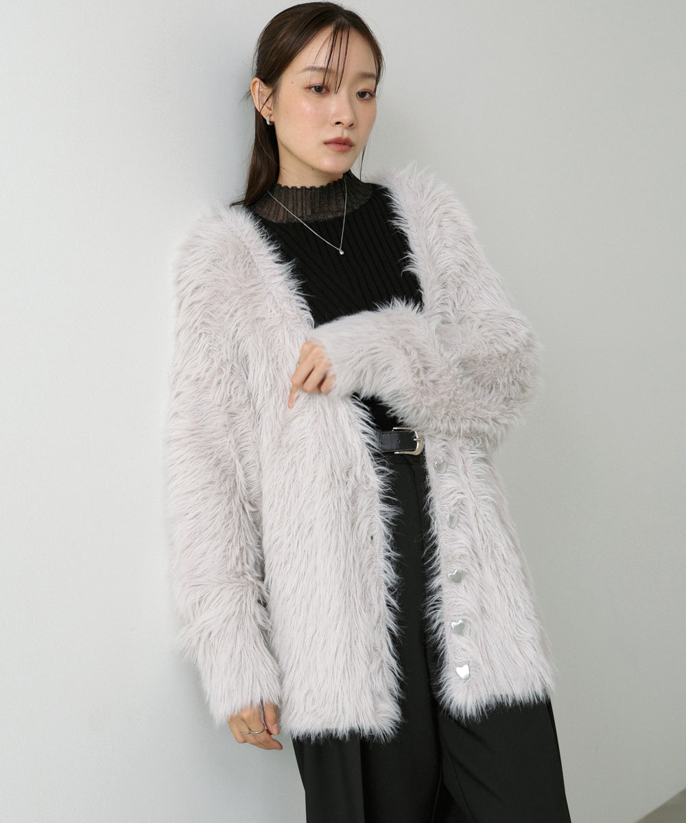 【選べる着丈】ハートボタンシャギーニットカーディガン