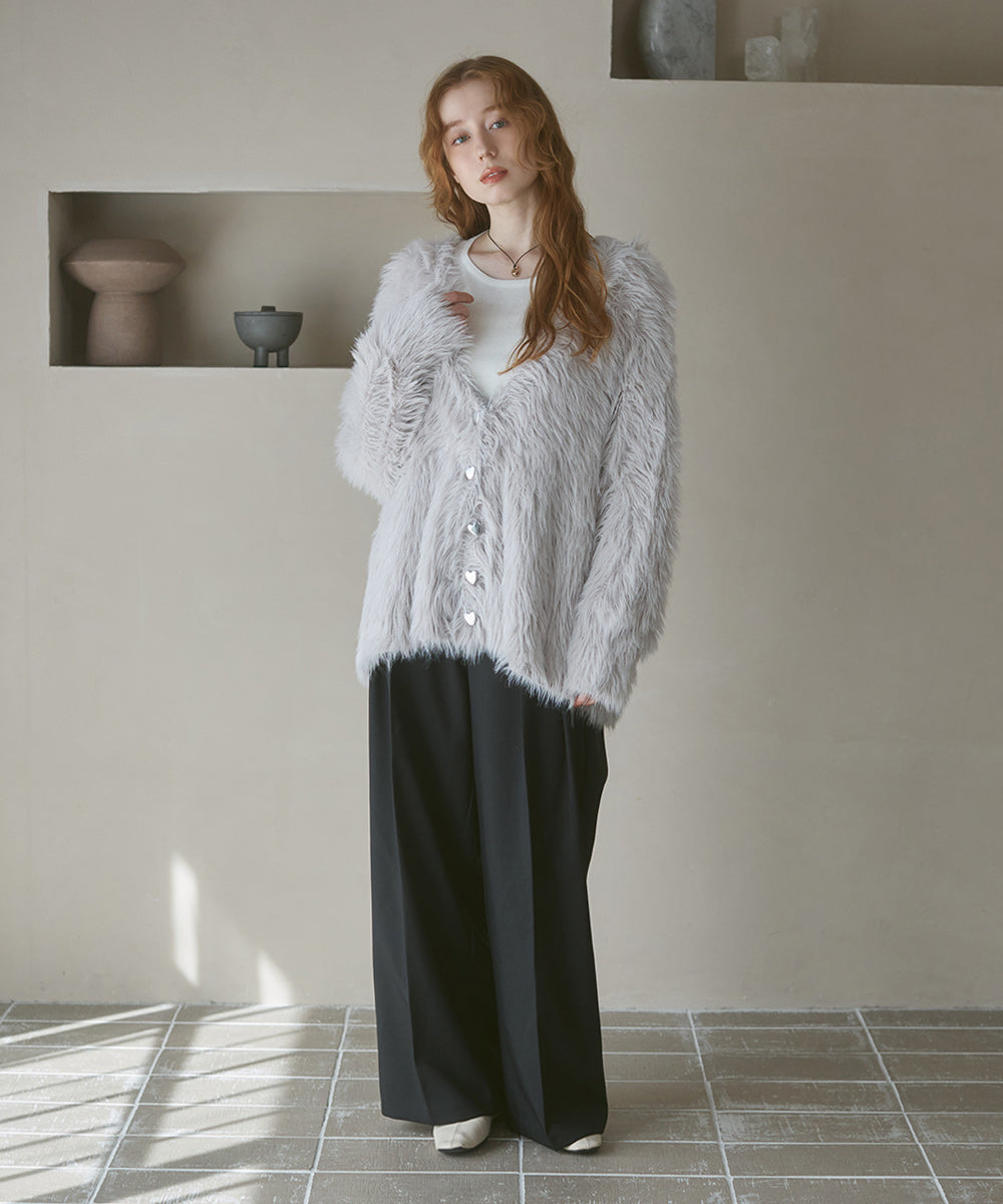 【選べる着丈】ハートボタンシャギーニットカーディガン