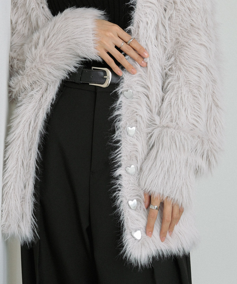 【選べる着丈】ハートボタンシャギーニットカーディガン