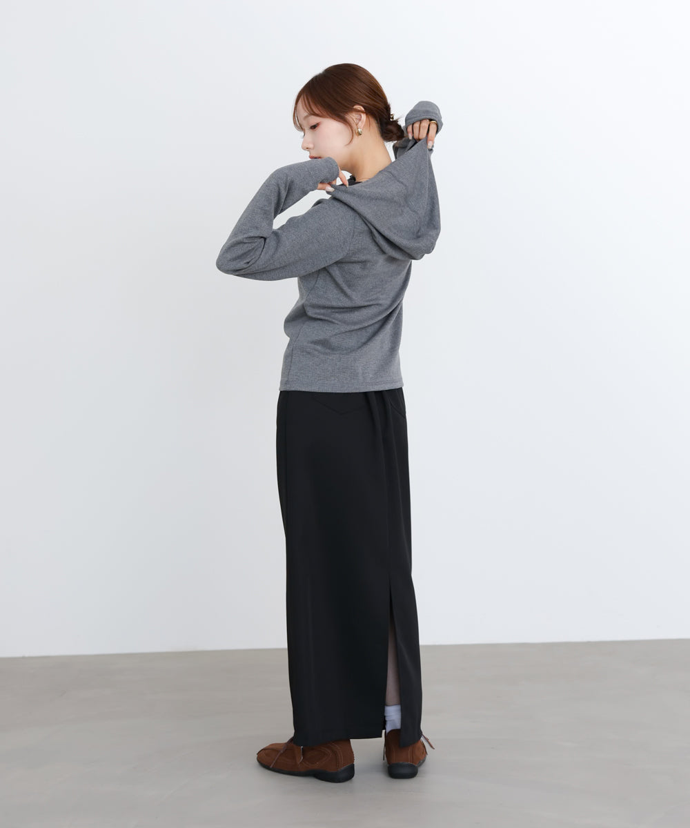 リブフーディーサムホール付カットトップス