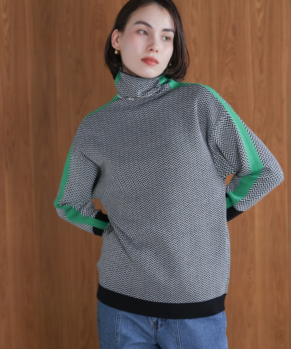 ヘリンボーン配色ニット