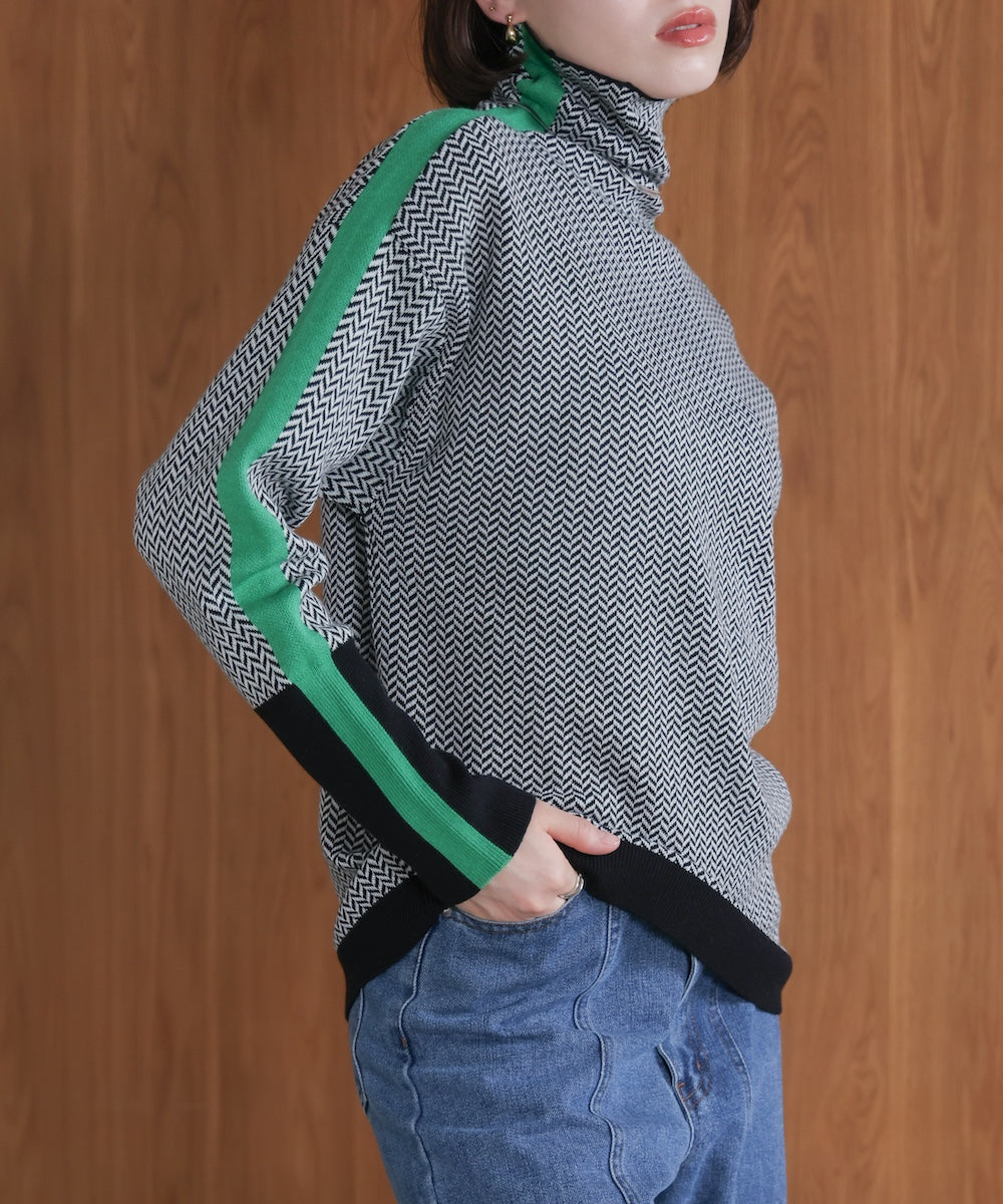 ヘリンボーン配色ニット
