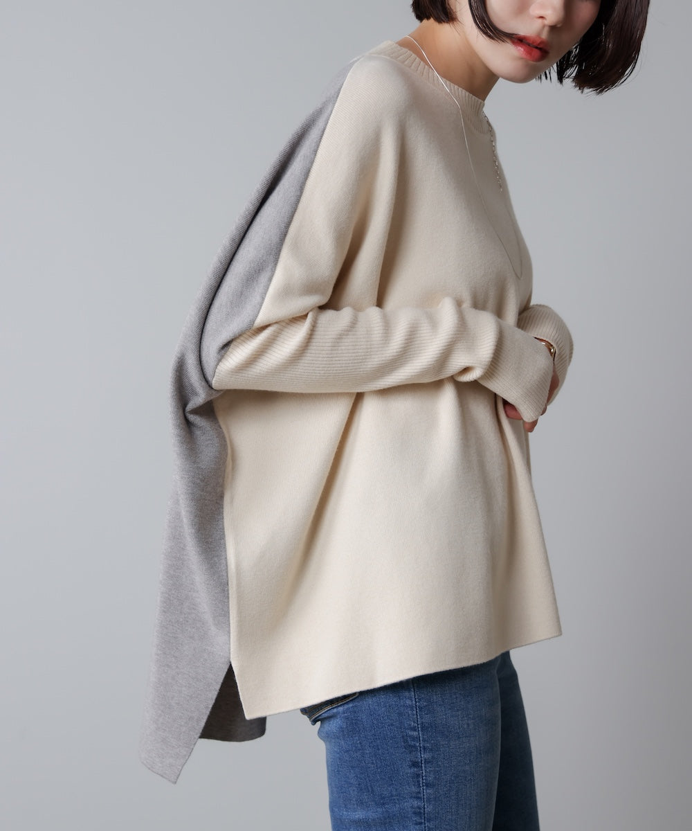 ドルマンスリーブバイカラーニット