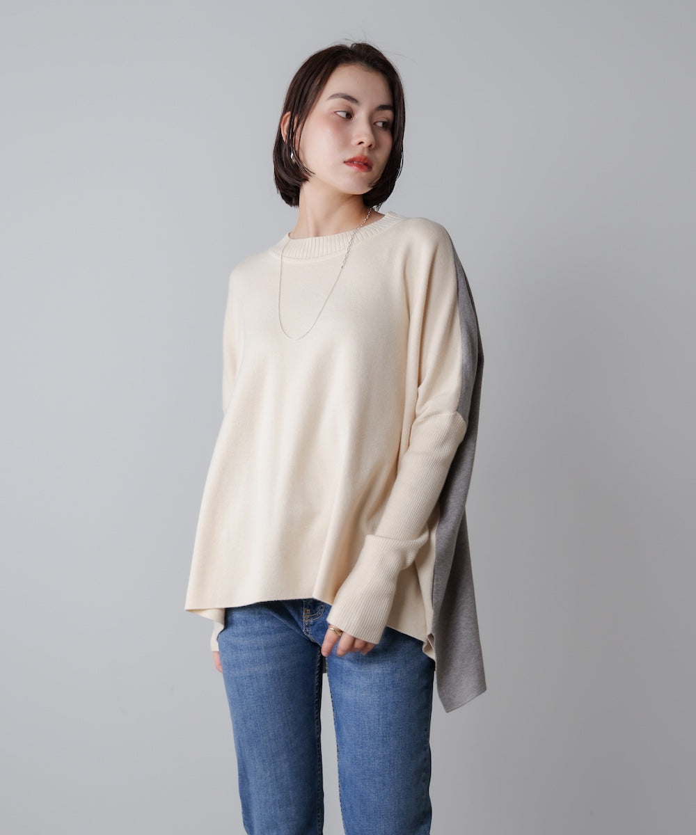 ドルマンスリーブバイカラーニット