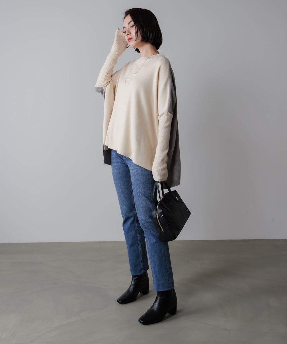 ドルマンスリーブバイカラーニット