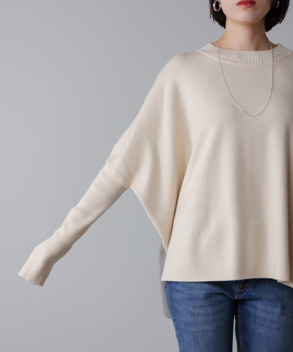 ドルマンスリーブバイカラーニット