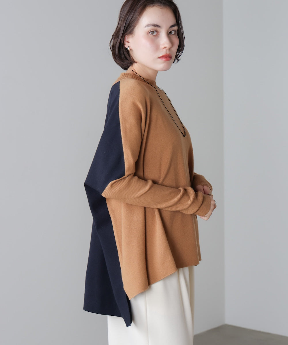 ドルマンスリーブバイカラーニット