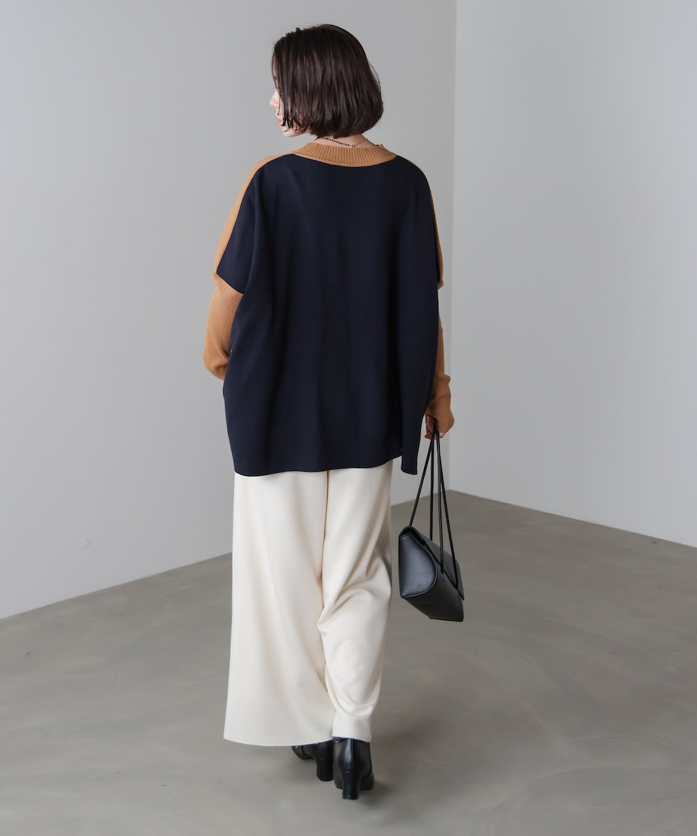 ドルマンスリーブバイカラーニット