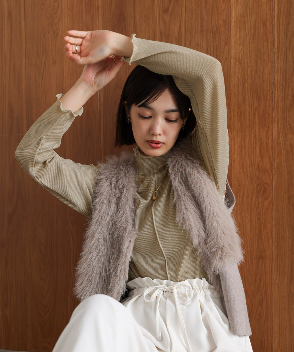 ラメカットソーハイネックインナー