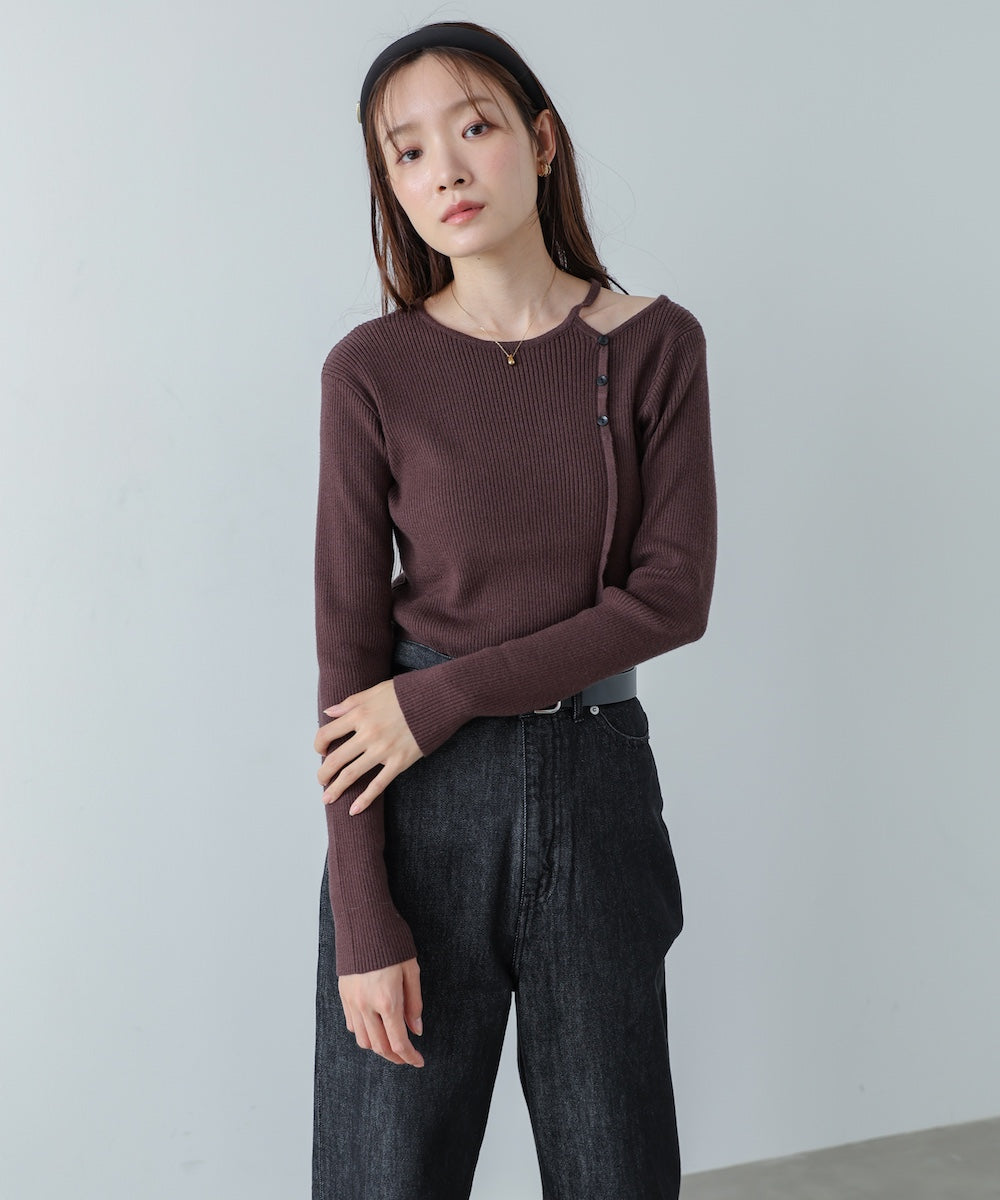 ショルダースリットニットトップス