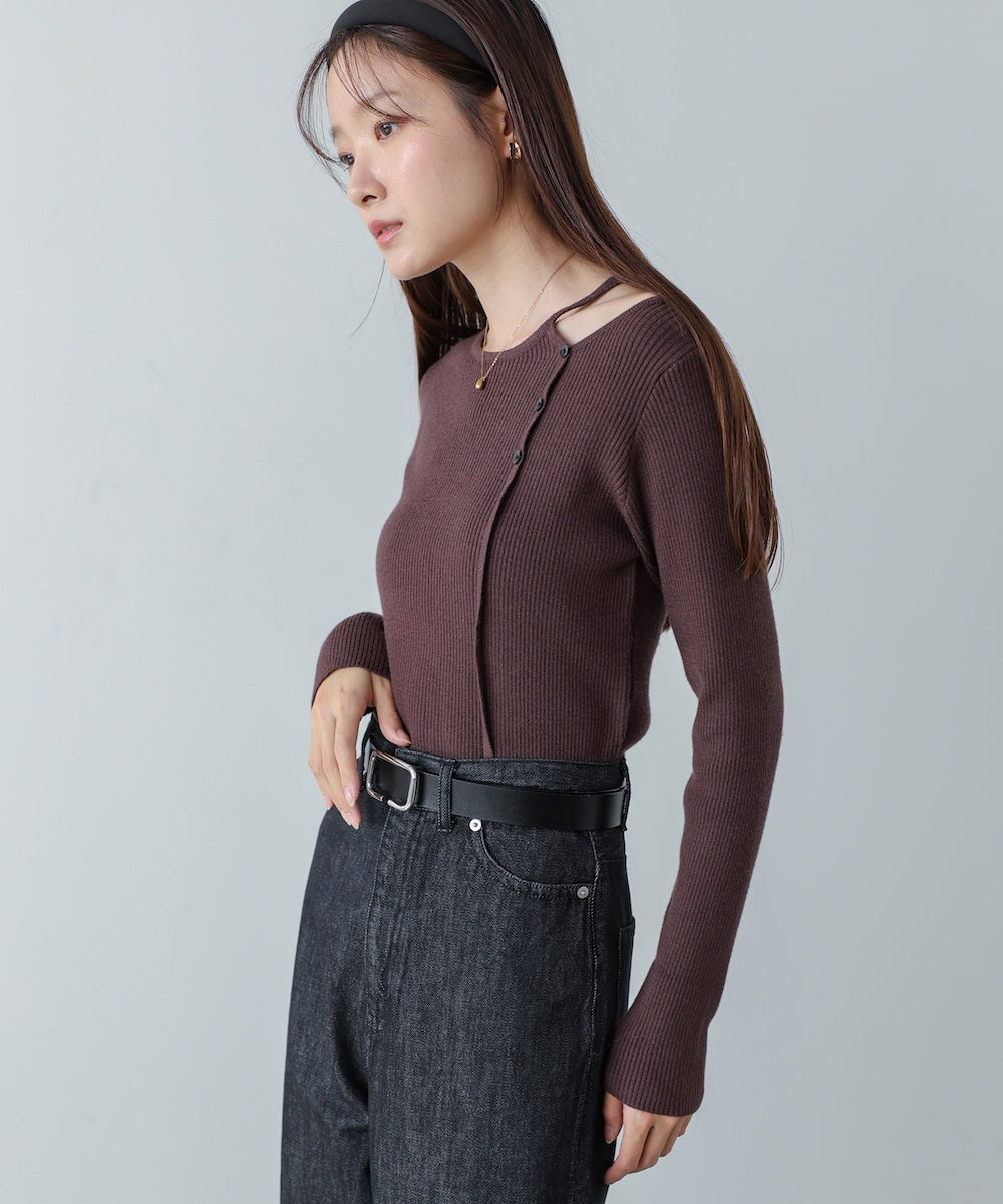 ショルダースリットニットトップス