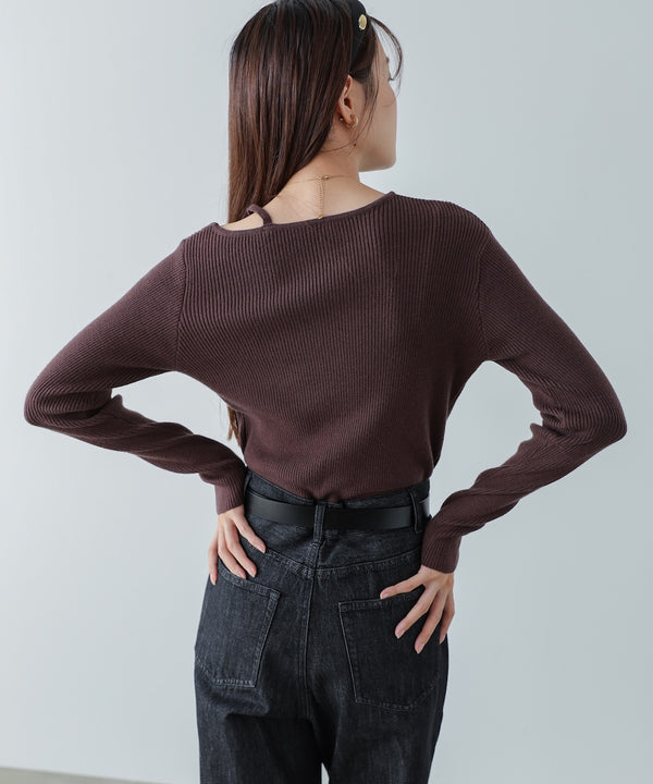 ショルダースリットニットトップス