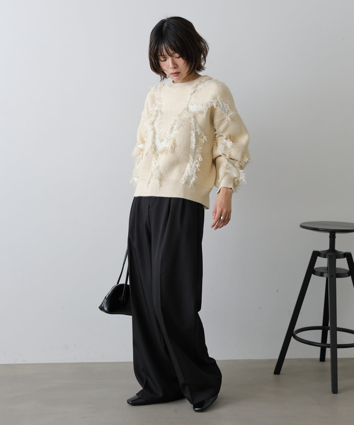 シャギージャガードニットトップス