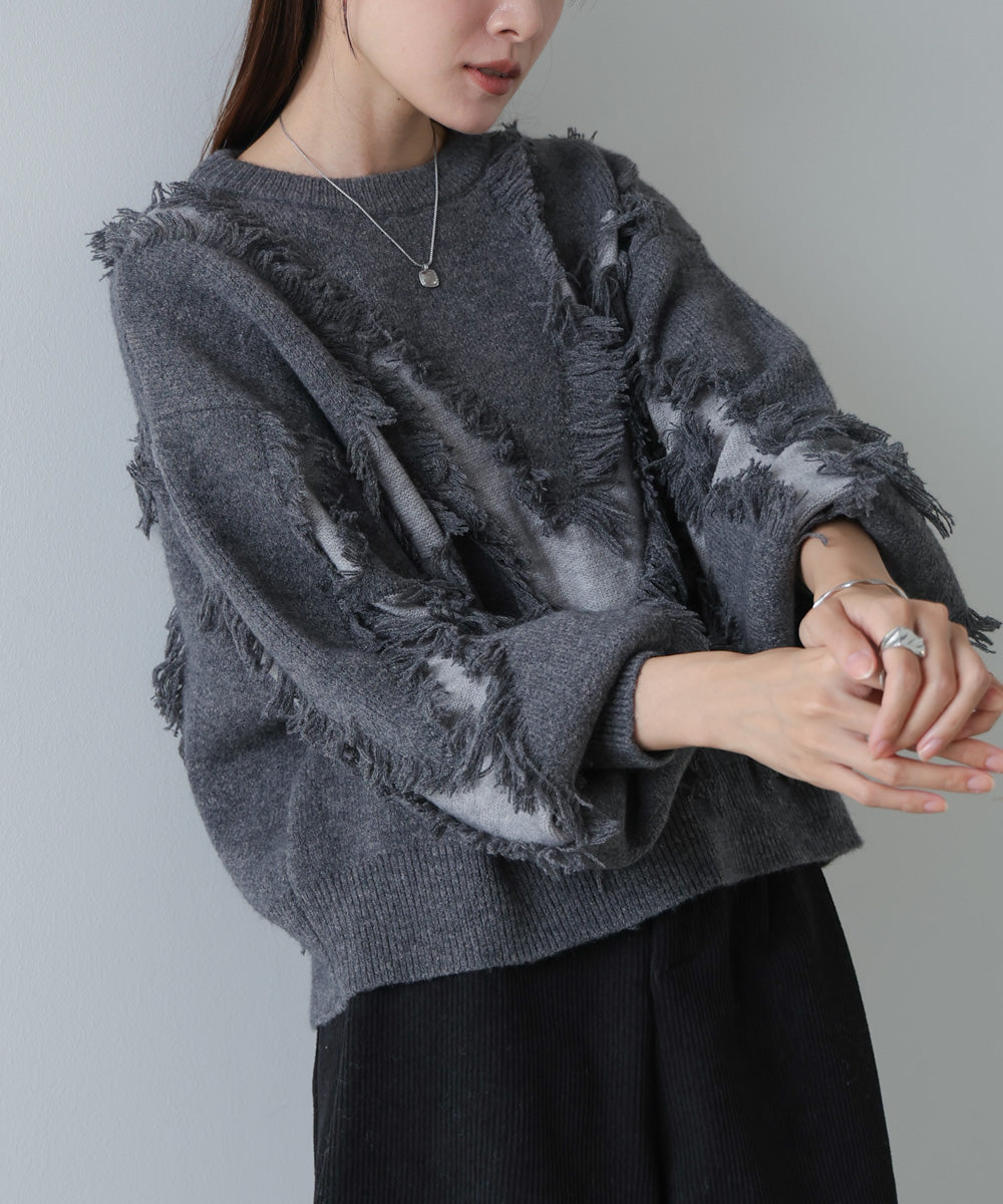 シャギージャガードニットトップス