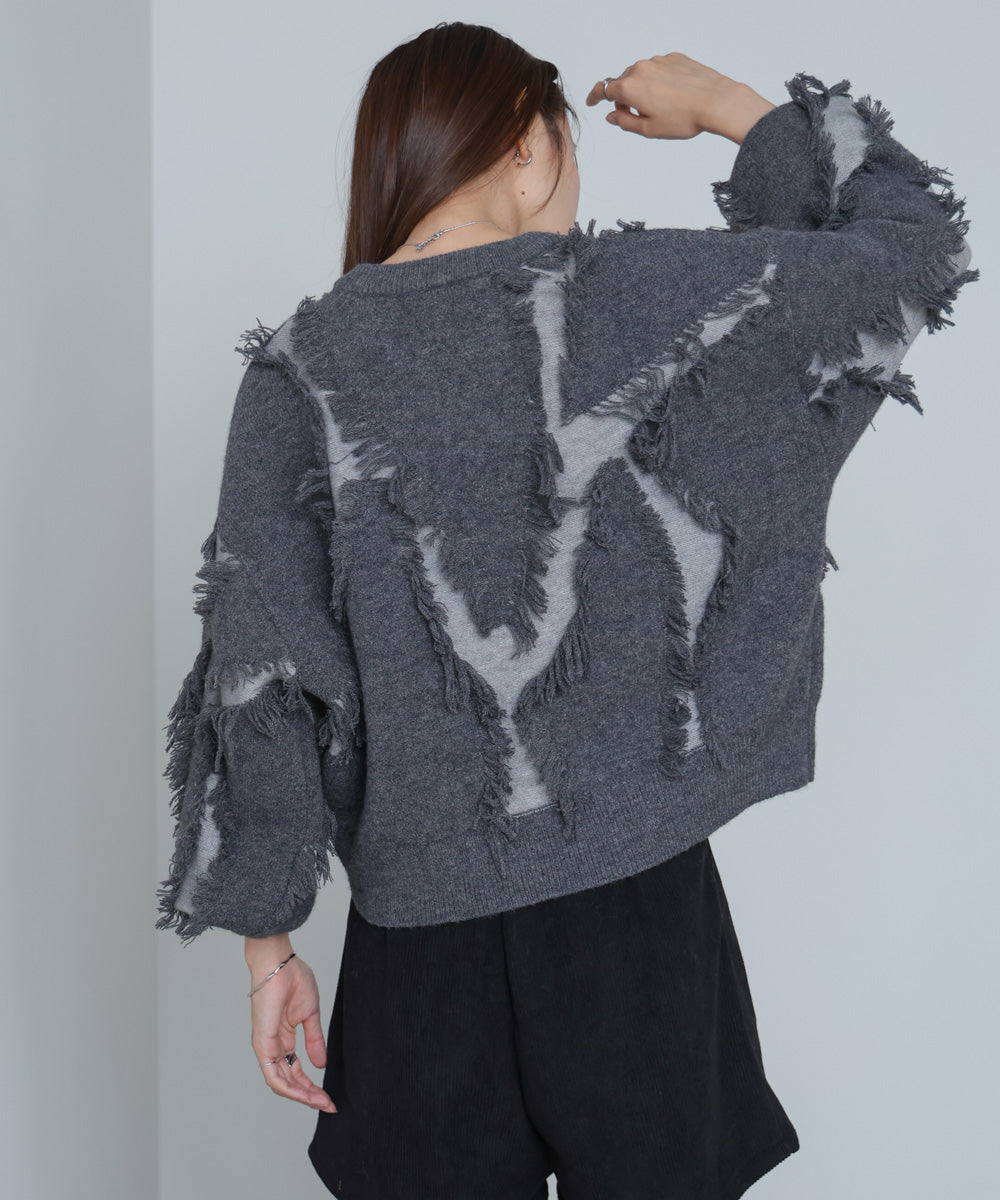 シャギージャガードニットトップス