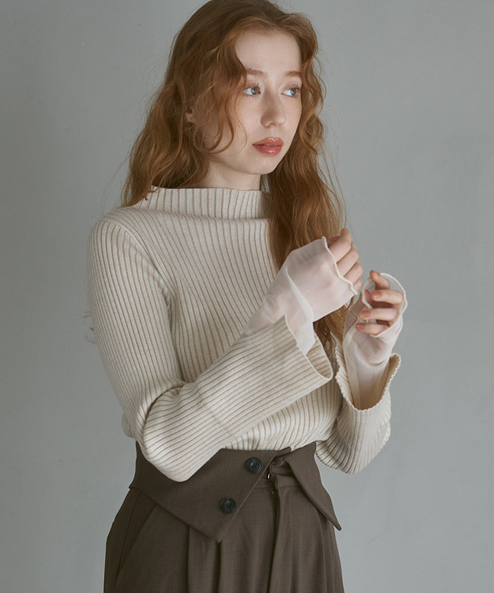 (選べるネック)チュールレイヤードリブニット