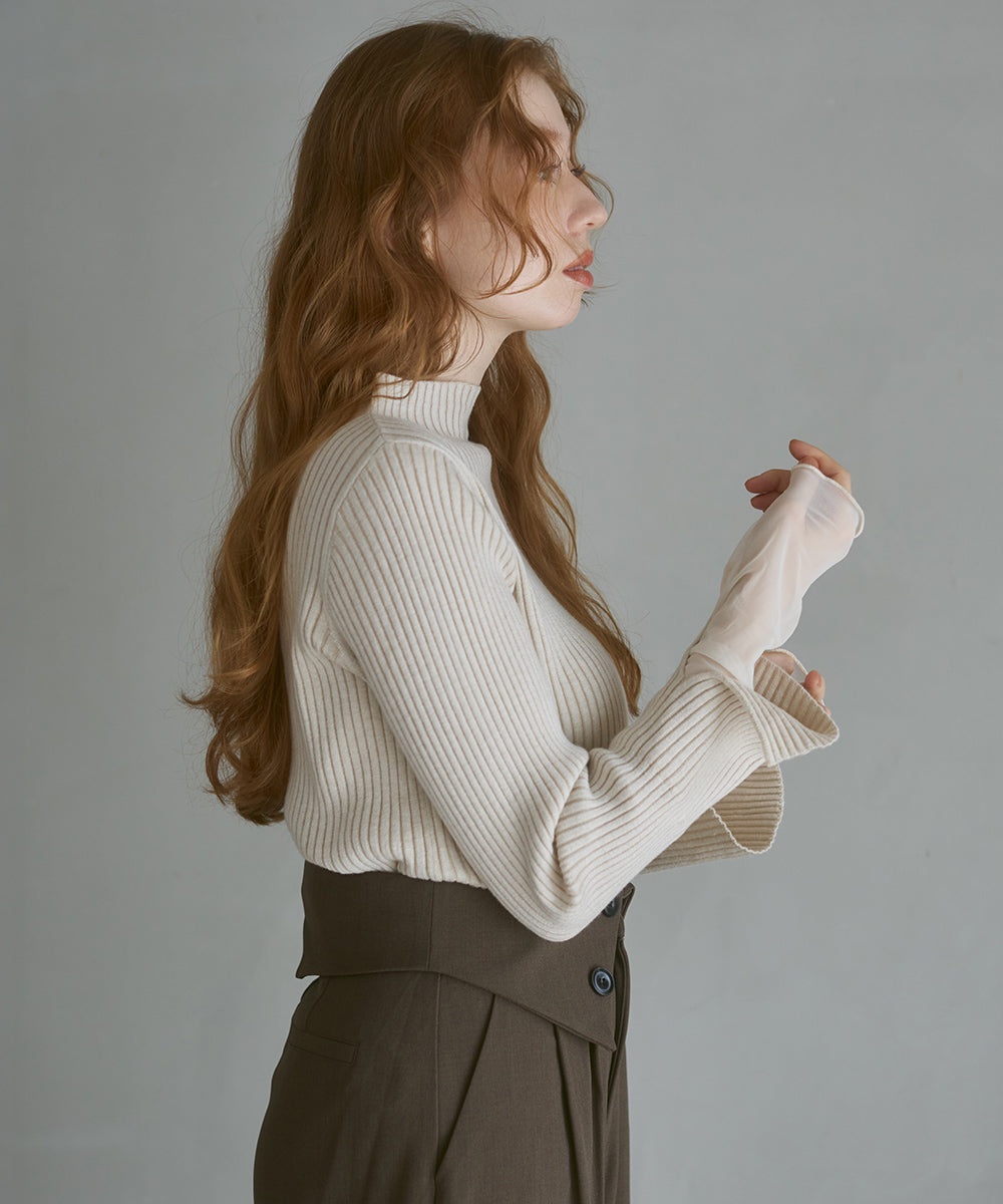(選べるネック)チュールレイヤードリブニット