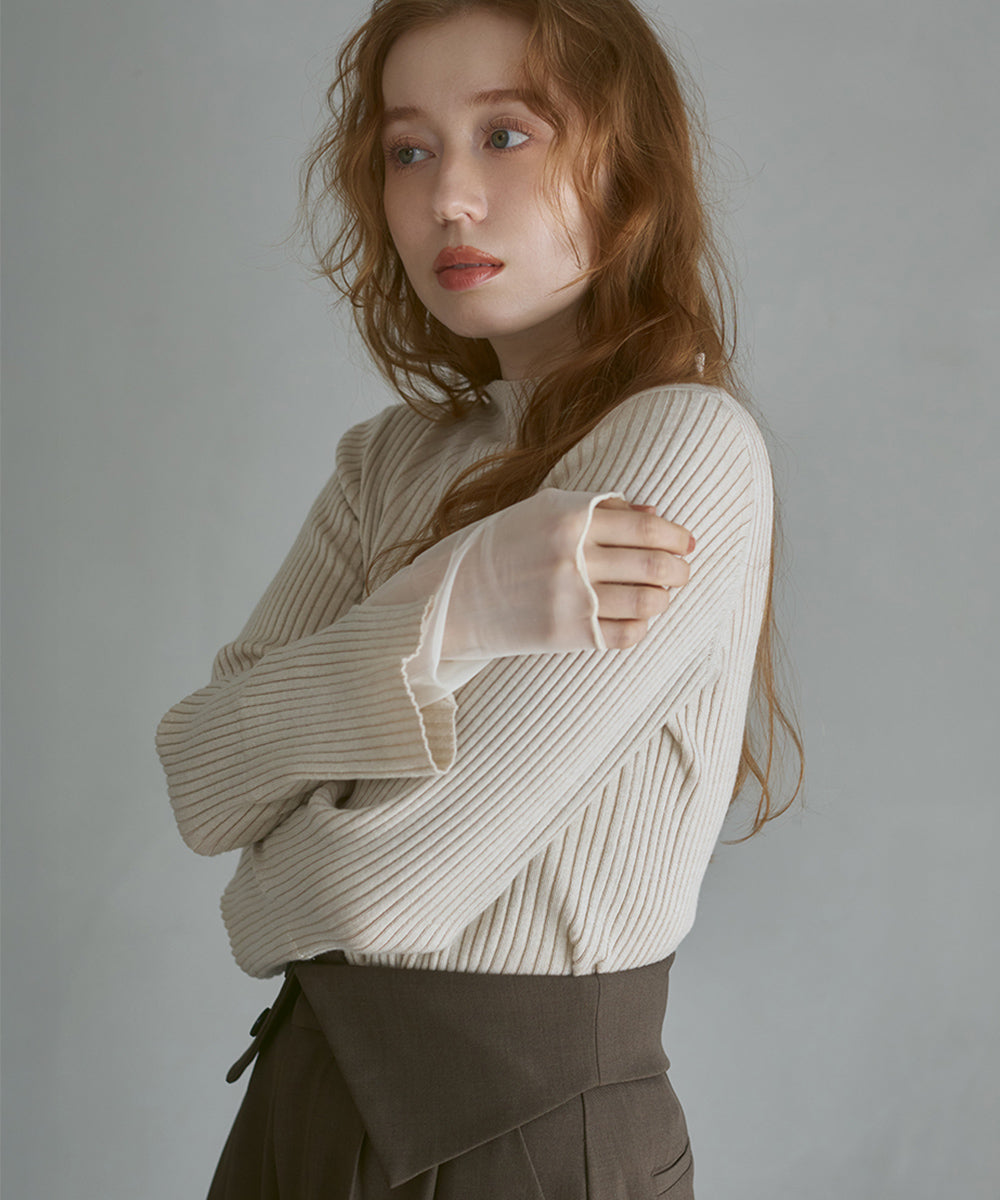(選べるネック)チュールレイヤードリブニット