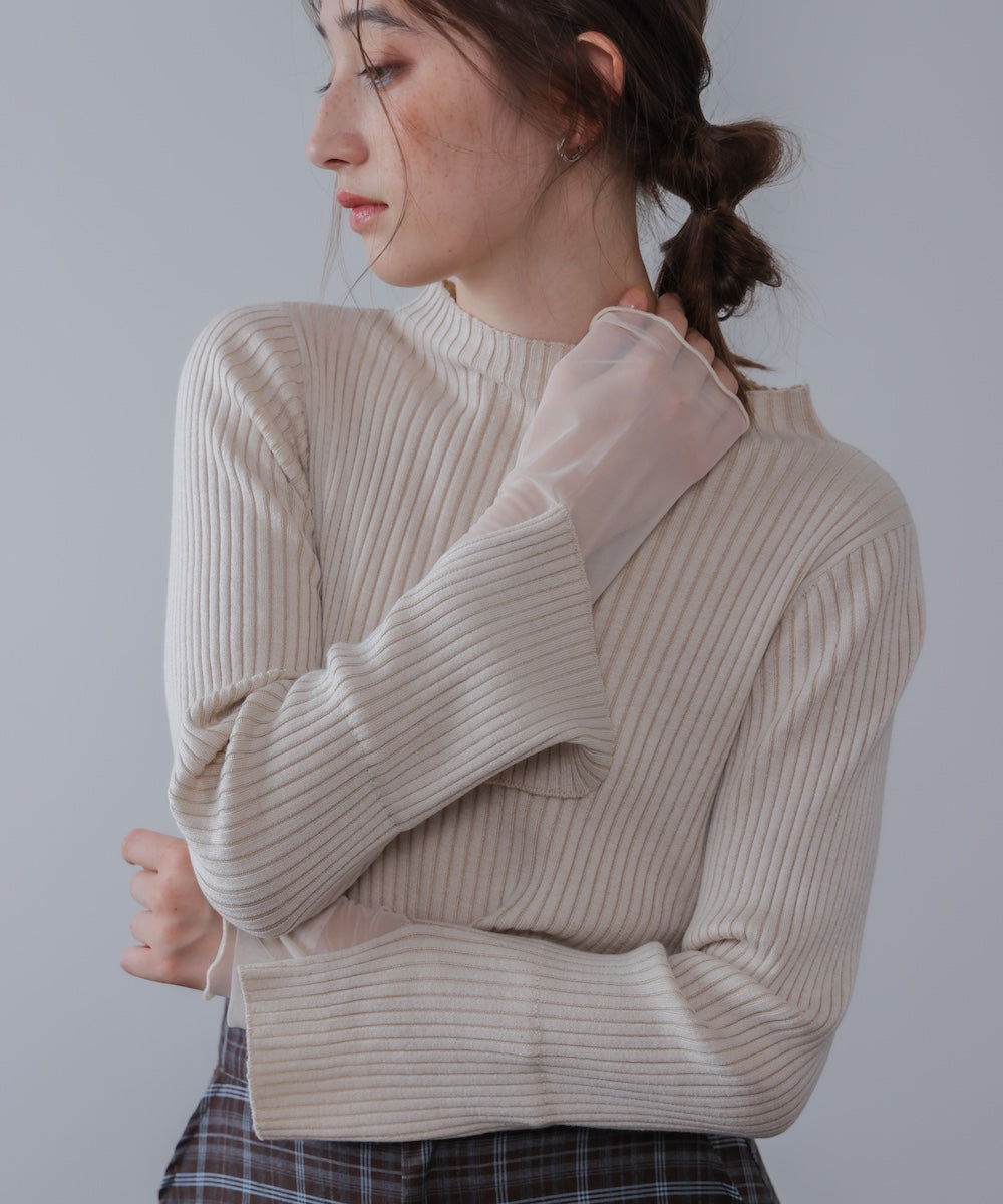 (選べるネック)チュールレイヤードリブニット