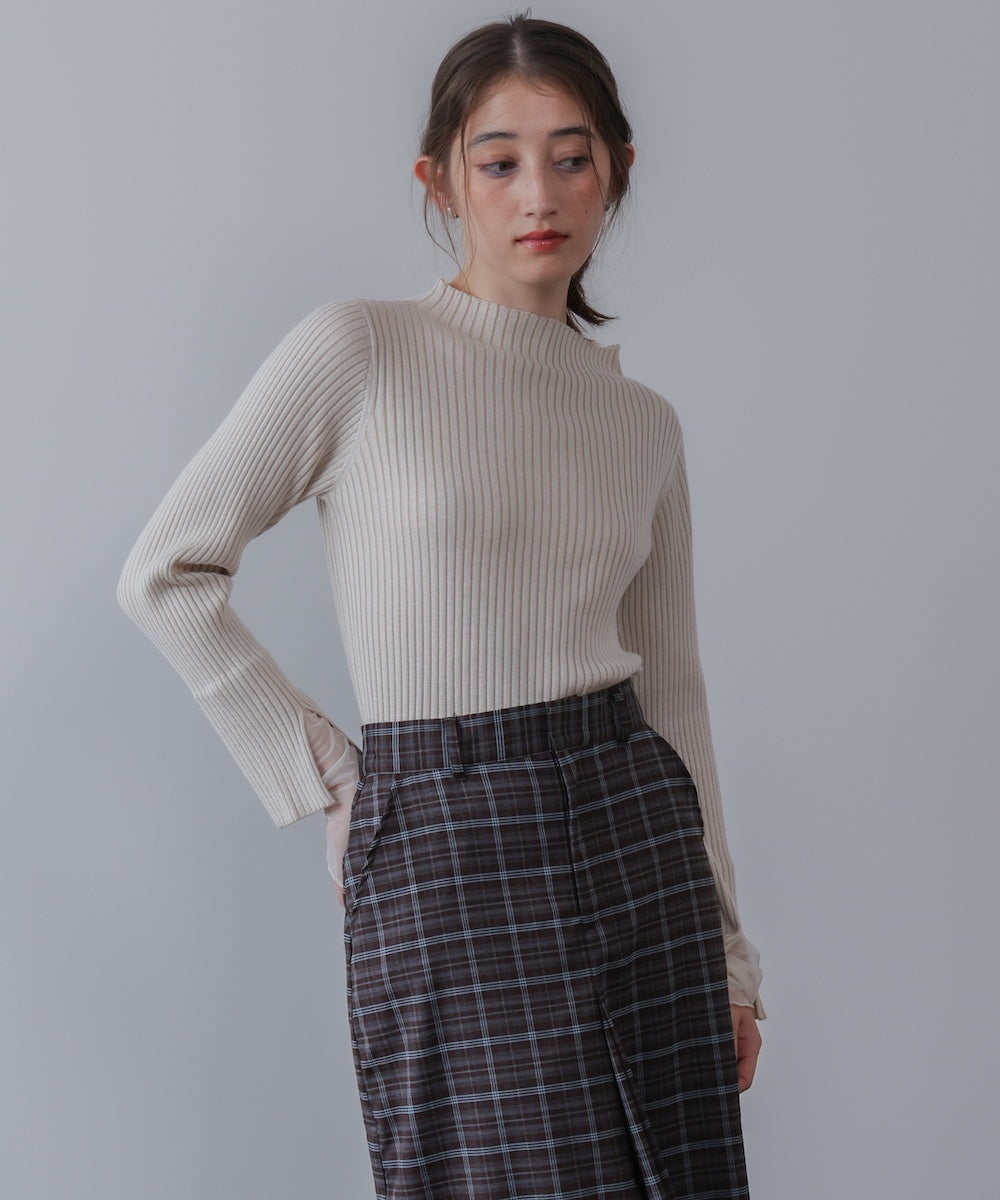 (選べるネック)チュールレイヤードリブニット