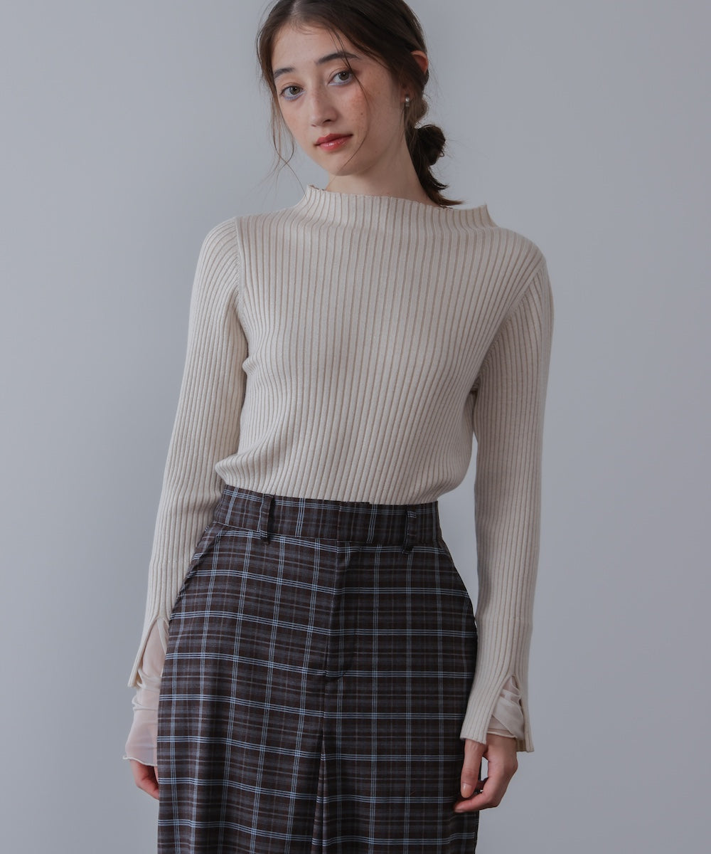 (選べるネック)チュールレイヤードリブニット