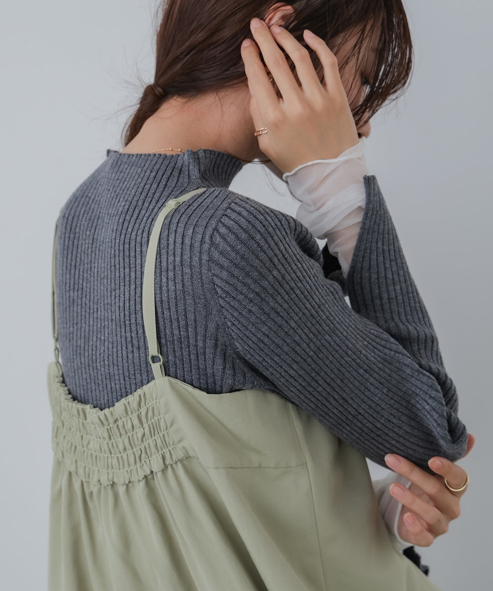 (選べるネック)チュールレイヤードリブニット