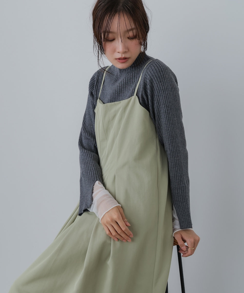 (選べるネック)チュールレイヤードリブニット