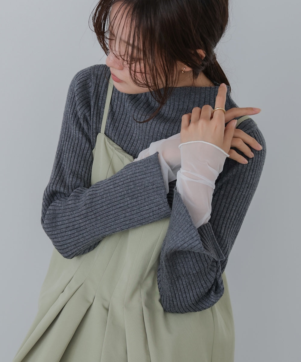 (選べるネック)チュールレイヤードリブニット