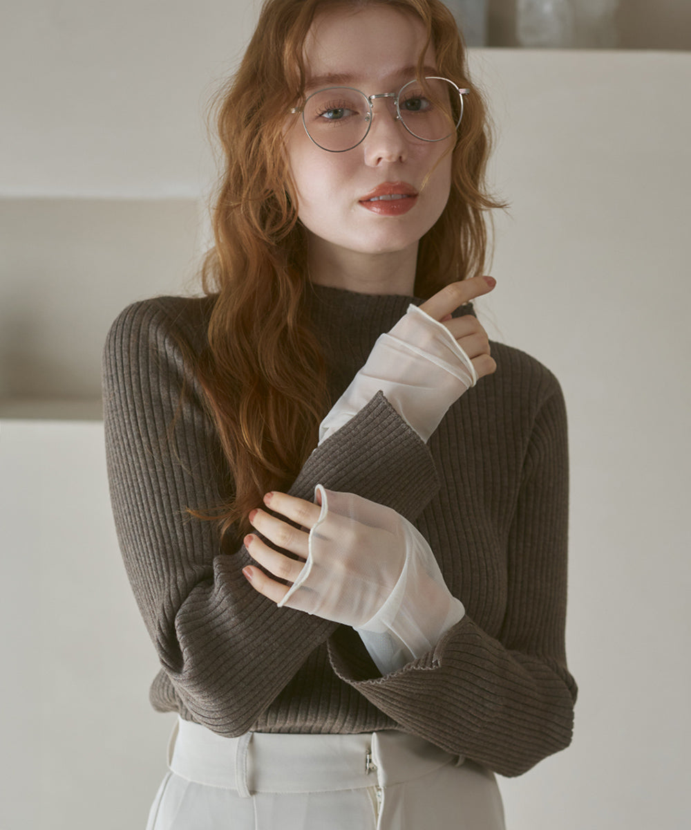 (選べるネック)チュールレイヤードリブニット