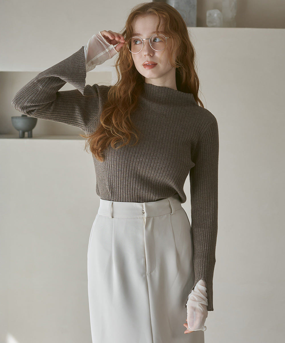 (選べるネック)チュールレイヤードリブニット