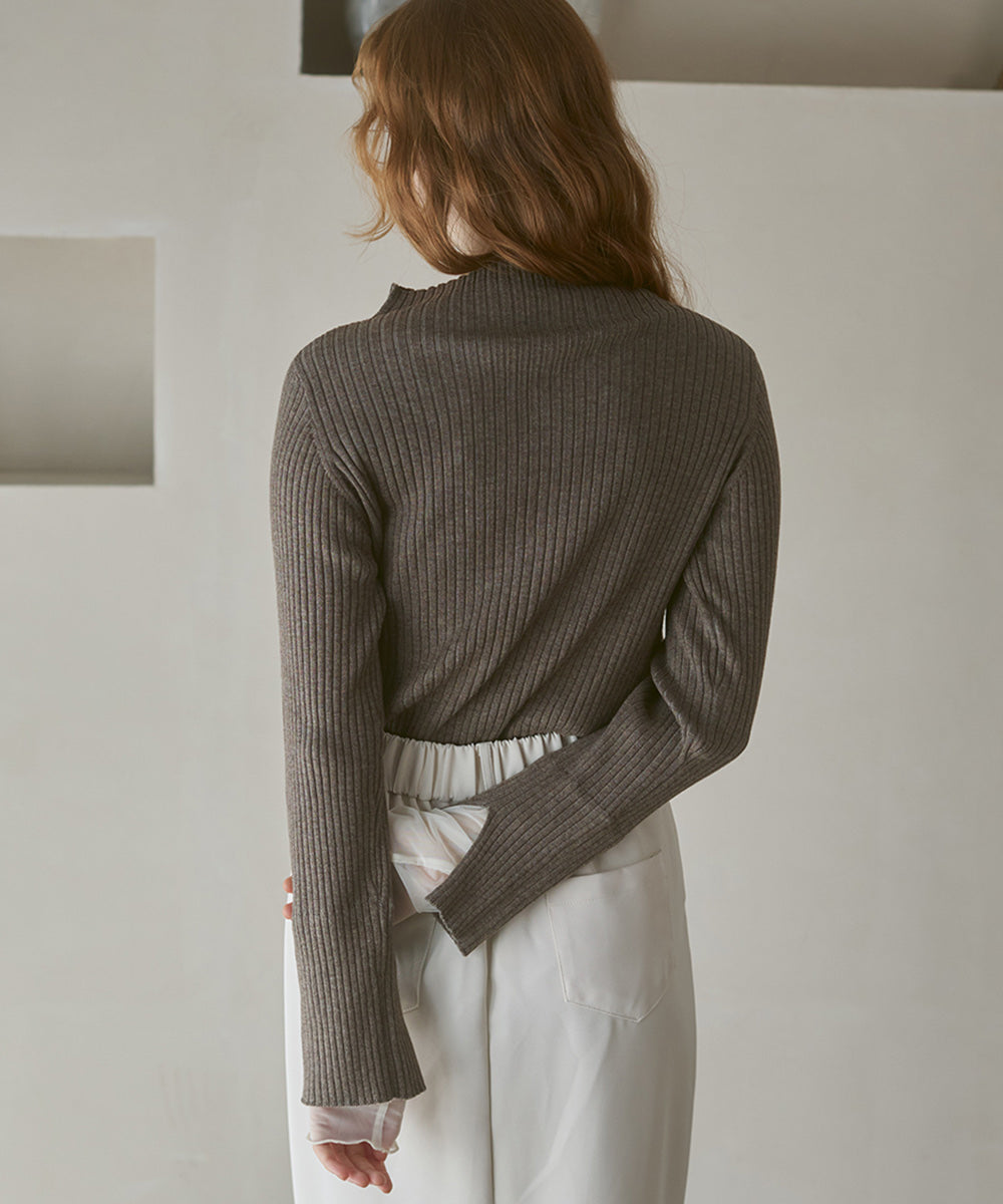 (選べるネック)チュールレイヤードリブニット